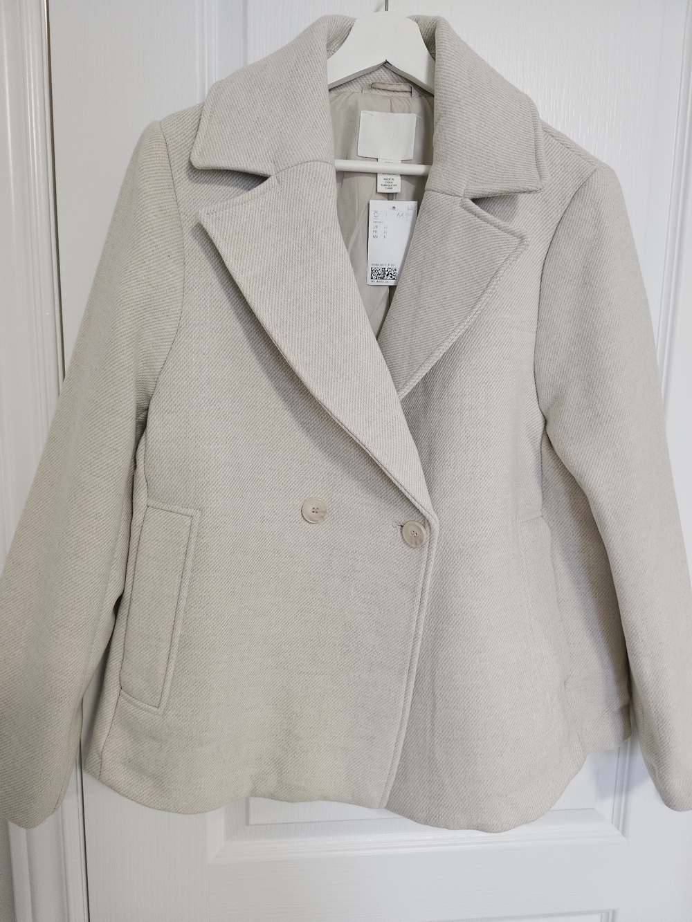 H&M Women's Double-Breasted Light Beige Peacoat Jacket